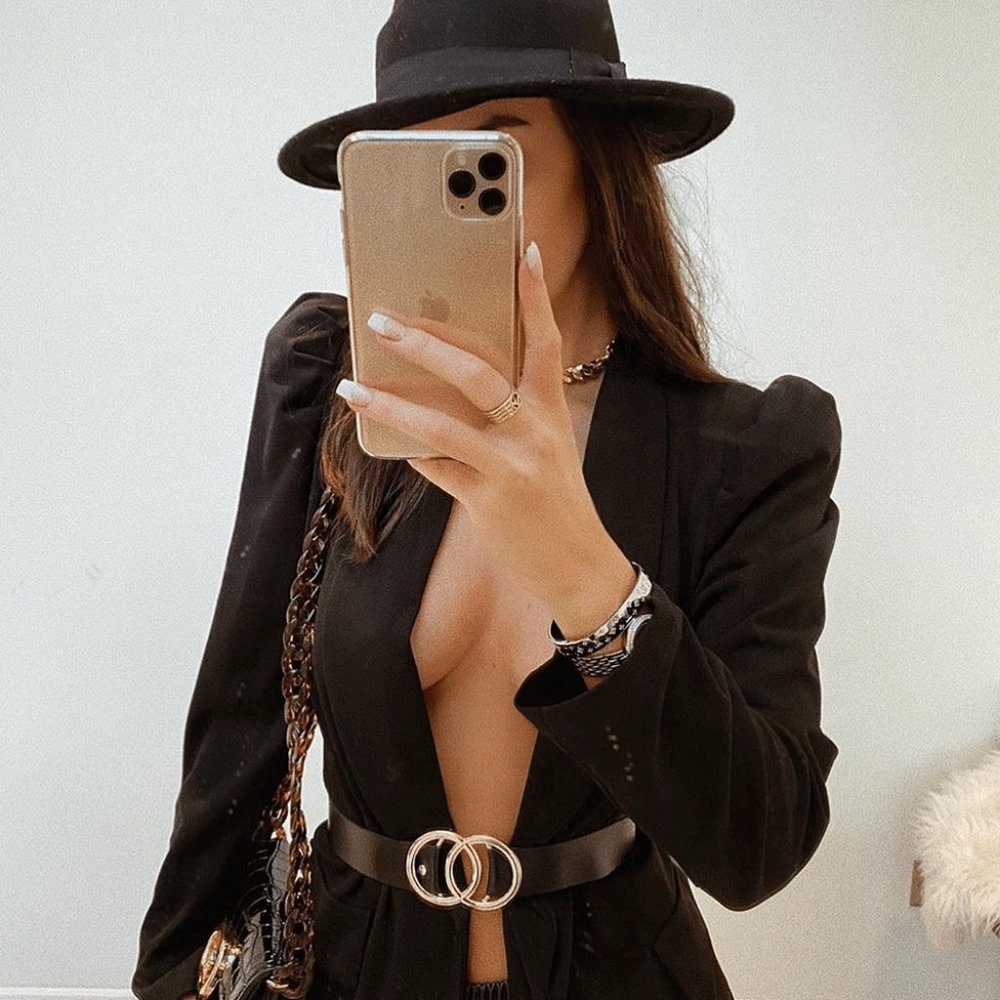 LAST 1 Black Long Puff Sleeve Belted Blazer Jacket - Picture 8 of 8